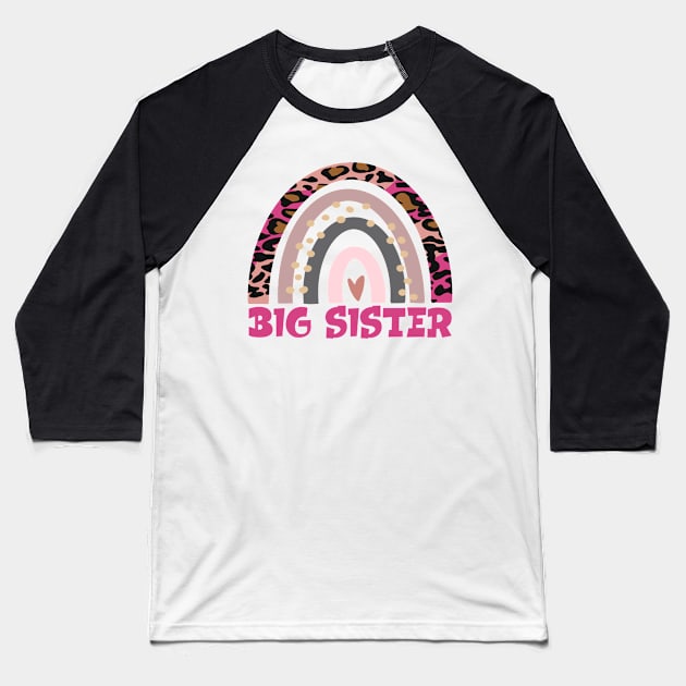 Big Sister Funny Gift Leopard Rainbow Fun Design Baseball T-Shirt by The Little Store Of Magic